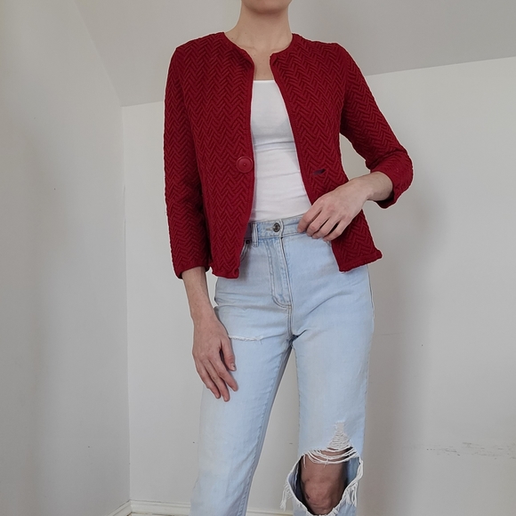 Vintage - Red cotton knit cardigan/Sweater - Picture 9 of 14